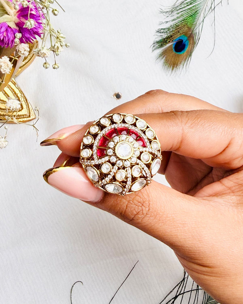 The Ruby Sunburst Moissanite Ring