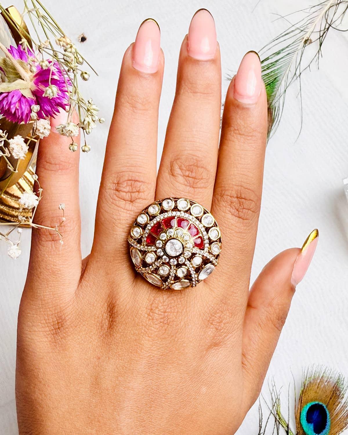 The Ruby Sunburst Moissanite Ring