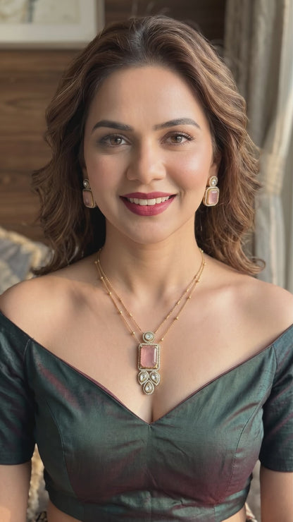 Rosy Kundan Pendant Set