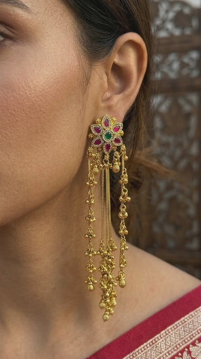 Kashmiri Lotus Tassel Earrings
